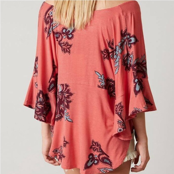 Free People Maui Wowie Printed Knit Flutter Sleeve Boho Top Size Small - Picture 3 of 9